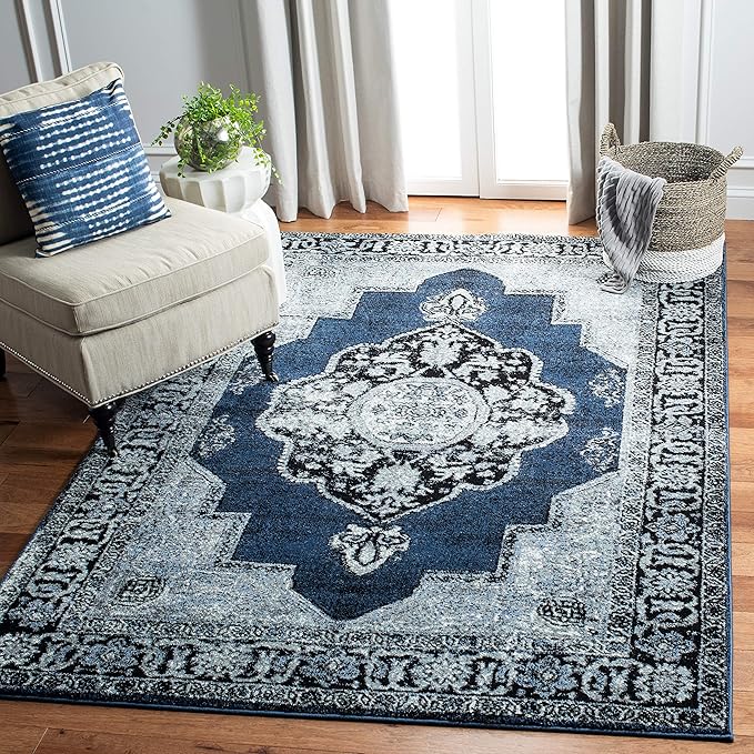 SAFAVIEH Vintage Hamadan Collection X-Large Area Rug - 11' x 15', Blue & Grey, Oriental Persian Design, Non-Shedding & Easy Care, Ideal for High Traffic Areas in Living Room, Bedroom (VTH219M)