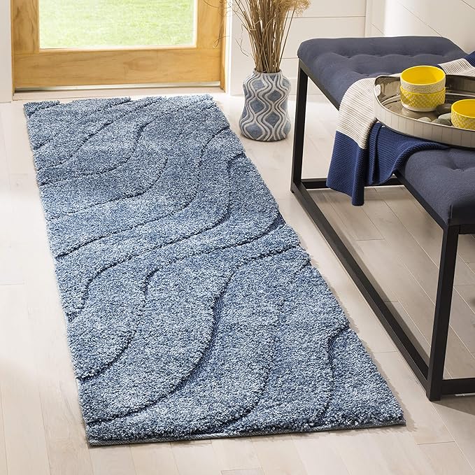 SAFAVIEH Florida Shag Collection Runner Rug - 2'3" x 11', Light Blue & Blue, Non-Shedding & Easy Care, 1.2-inch Thick Ideal for High Traffic Areas in Living Room, Bedroom (SG472-6065)