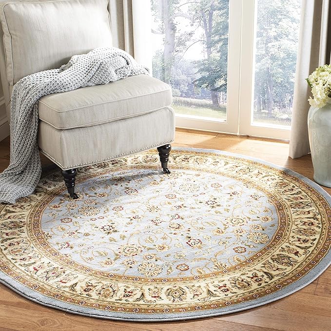 SAFAVIEH Lyndhurst Collection Area Rug - 5'3" Round, Light Blue & Ivory, Traditional Oriental Design, Non-Shedding & Easy Care, Ideal for High Traffic Areas in Living Room, Bedroom (LNH312B)
