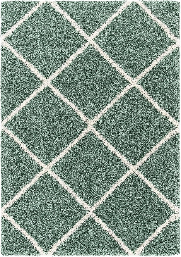 SAFAVIEH Hudson Shag Collection Area Rug - 5'3" x 7'6", Green & Ivory, Modern Trellis Design, Non-Shedding & Easy Care, 2-inch Thick Ideal for High Traffic Areas in Living Room, Bedroom (SGH281Y)