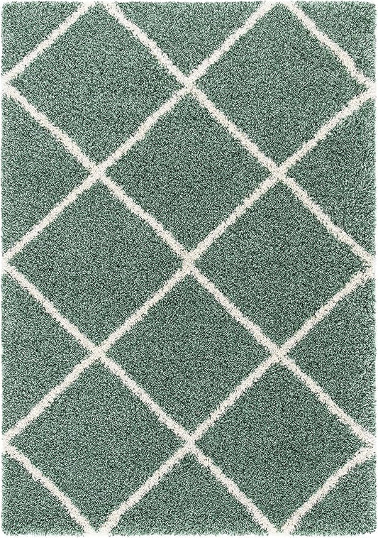 SAFAVIEH Hudson Shag Collection Accent Rug - 2' x 3', Green & Ivory, Modern Trellis Design, Non-Shedding & Easy Care, 2-inch Thick Ideal for High Traffic Areas in Foyer, Living Room, Bedroom (SGH281Y)