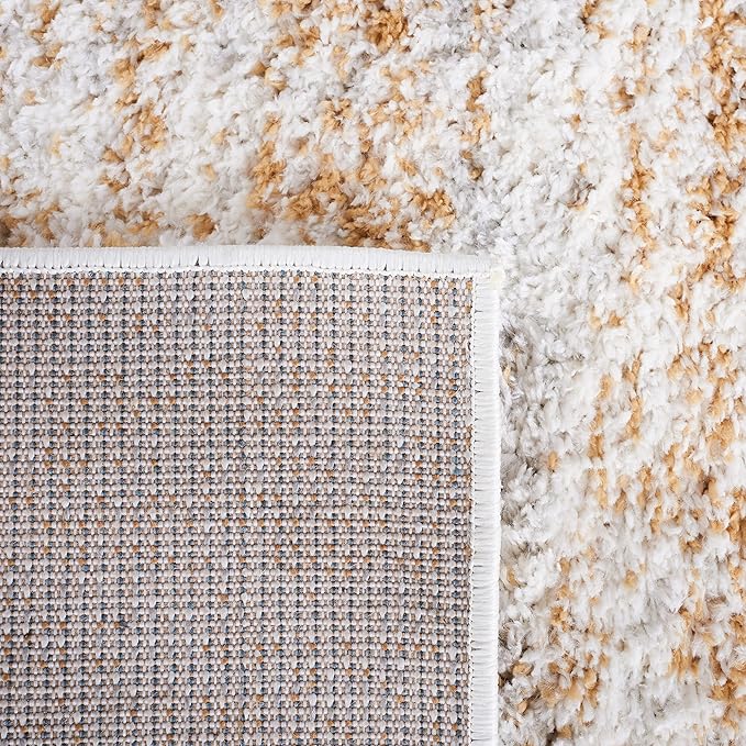 SAFAVIEH Berber Shag Collection Area Rug - 9' x 12', Ivory & Light Gold, 1.2-inch Thick Ideal for High Traffic Areas in Living Room, Bedroom (BER563D)