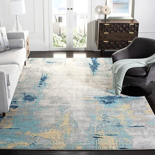 SAFAVIEH Jasper Collection X-Large Area Rug - 12' x 15', Grey & Gold, Modern Abstract Design, Non-Shedding & Easy Care, Ideal for High Traffic Areas in Living Room, Bedroom (JSP101A)
