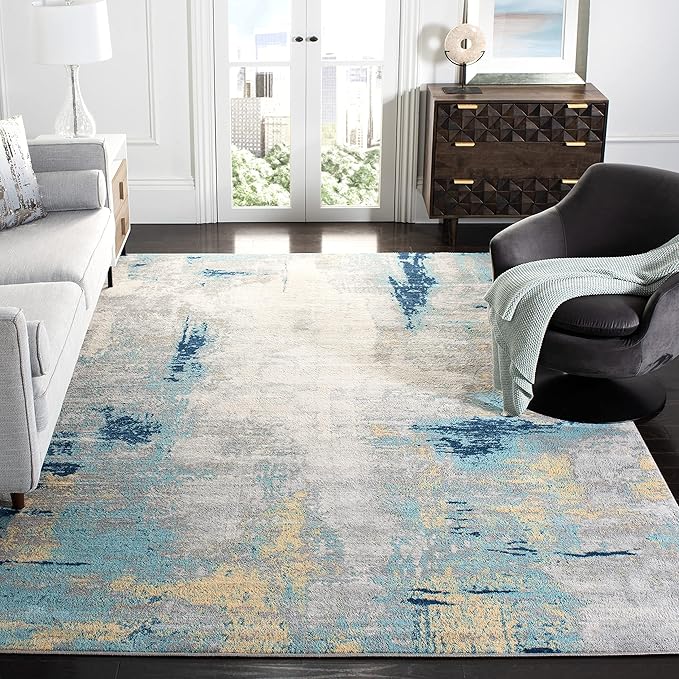 SAFAVIEH Jasper Collection X-Large Area Rug - 12' x 18', Grey & Gold, Modern Abstract Design, Non-Shedding & Easy Care, Ideal for High Traffic Areas in Living Room, Bedroom (JSP101A)