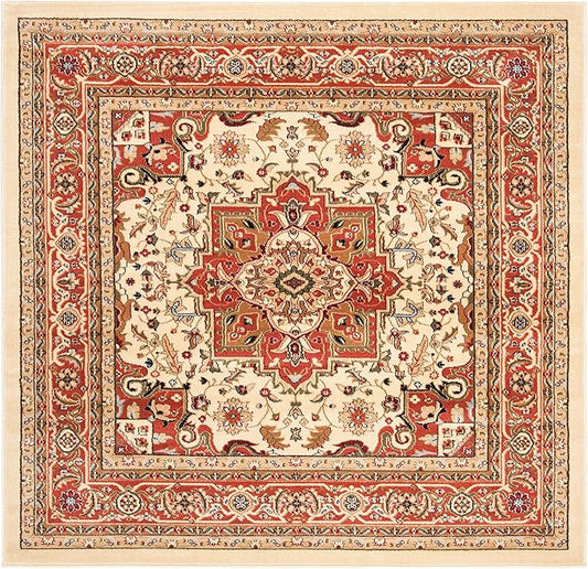 SAFAVIEH Lyndhurst Collection Area Rug - 12' Square, Ivory & Rust, Traditional Oriental Design, Non-Shedding & Easy Care, Ideal for High Traffic Areas in Living Room, Bedroom (LNH330R)