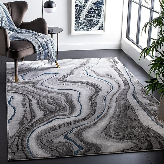 SAFAVIEH Craft Collection Accent Rug - 4' x 6', Grey & Blue, Modern Abstract Design, Non-Shedding & Easy Care, Ideal for High Traffic Areas in Entryway, Living Room, Bedroom (CFT819N)