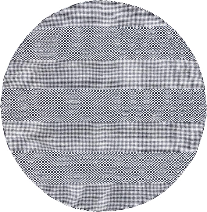 SAFAVIEH Montauk Collection Area Rug - 4' Round, Ivory & Navy, Handmade Flat Weave Boho Farmhouse Cotton Tassel Fringe, Ideal for High Traffic Areas in Living Room, Bedroom (MTK330B)