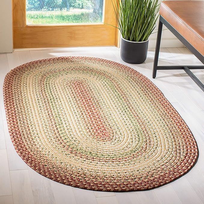 SAFAVIEH Washable Rug Outdoor Braided Collection - 9' Square, Rust & Multi, Handmade & Reversible, Non-Shedding & Easy to Clean, Ideal for Patio, Backyard, Mudroom (BRD303A)