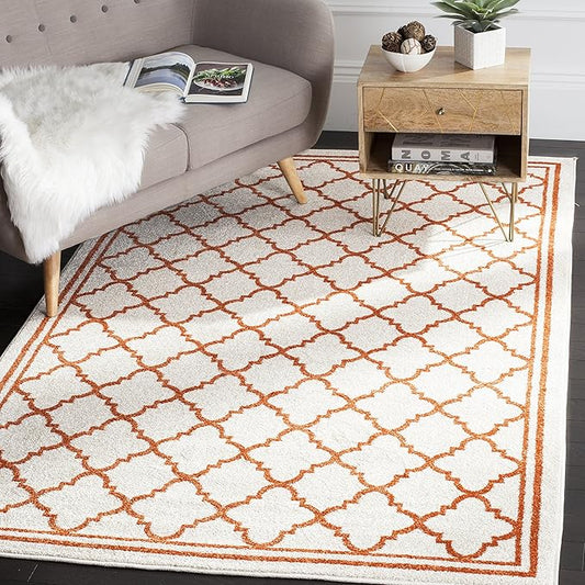 SAFAVIEH Amherst Collection Accent Rug - 3' x 5', Beige & Orange, Moroccan Trellis Design, Non-Shedding & Easy Care, Ideal for High Traffic Areas in Entryway, Living Room, Bedroom (AMT422F)