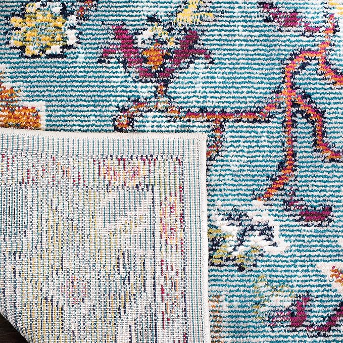 SAFAVIEH Crystal Collection 12' Round Teal/Orange CRS501J Boho Chic Oriental Medallion Distressed Non-Shedding Area Rug