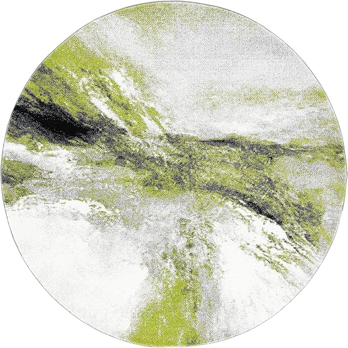 SAFAVIEH Galaxy Collection Area Rug - 4' Round, Grey & Green, Modern Abstract Design, Ideal for High Traffic Areas in Living Room, Bedroom, Dining (GAL117F-4R)