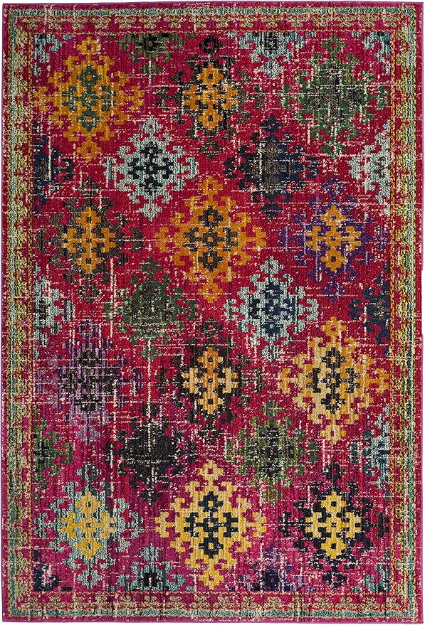 SAFAVIEH Monaco Collection Area Rug - 5'1" x 7'7", Fuchsia & Multi, Boho Diamond Trellis Design, Non-Shedding & Easy Care, Ideal for High Traffic Areas in Living Room, Bedroom (MNC244D)