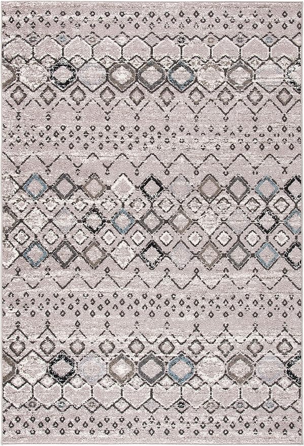 SAFAVIEH Amsterdam Collection Area Rug - 5'1" x 7'6", Light Grey & Brown, Moroccan Boho Design, Non-Shedding & Easy Care, Ideal for High Traffic Areas in Living Room, Bedroom (AMS108F)