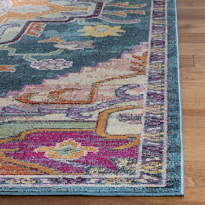 SAFAVIEH Crystal Collection Runner Rug - 2'2" x 19', Teal & Rose, Medallion Distressed Design, Non-Shedding & Easy Care, Ideal for High Traffic Areas in Living Room, Bedroom (CRS501T)