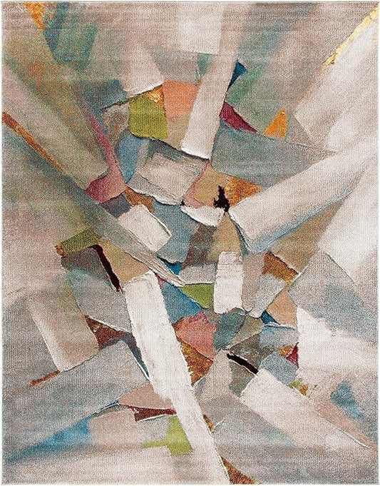 SAFAVIEH Porcello Collection Area Rug - 10'6" x 14', Grey & Multi, Modern Abstract Design, Non-Shedding & Easy Care, Ideal for High Traffic Areas in Living Room, Bedroom (PRL6937B)