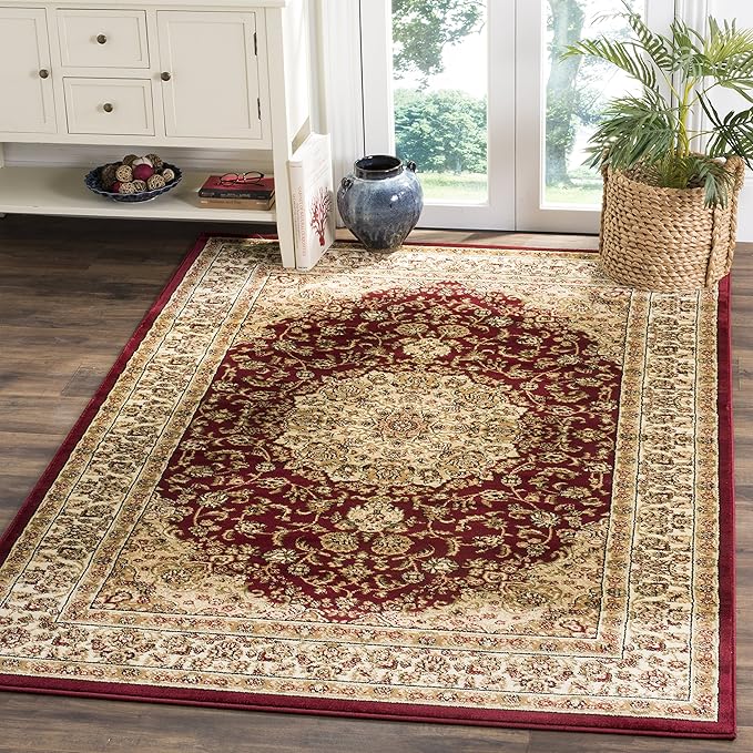 SAFAVIEH Lyndhurst Collection Area Rug - 5'3" x 7'6", Red & Ivory, Traditional Oriental Medallion Design, Non-Shedding & Easy Care, Ideal for High Traffic Areas in Living Room, Bedroom (LNH222B)