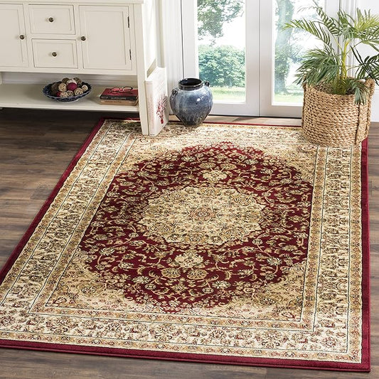 SAFAVIEH Lyndhurst Collection Area Rug - 9' x 12', Red & Ivory, Traditional Oriental Medallion Design, Non-Shedding & Easy Care, Ideal for High Traffic Areas in Living Room, Bedroom (LNH222B)