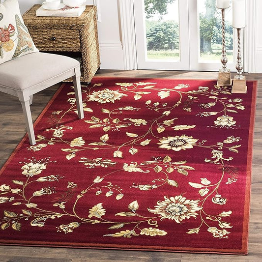 SAFAVIEH Lyndhurst Collection Area Rug - 5'3" x 7'6", Red & Multi, Traditional Floral Design, Non-Shedding & Easy Care, Ideal for High Traffic Areas in Living Room, Bedroom (LNH552-4091)