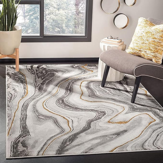 SAFAVIEH Craft Collection Accent Rug - 2'7" x 5', Grey & Gold, Modern Abstract Design, Non-Shedding & Easy Care, Ideal for High Traffic Areas in Entryway, Living Room, Bedroom (CFT819F)