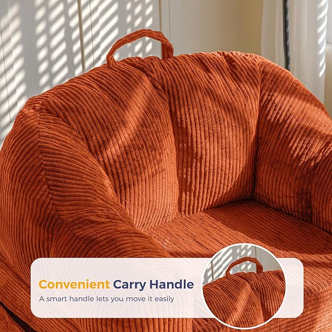 MAXYOYO Folding Sofa Bed with Backrest, Boneless Fold Out Couch Bed with Handle, 2 in 1 Convertible Bean Bag Chair to Floor Sofa Lounger, Comfy Folding Couch for Bedroom & Living Room, Orange
