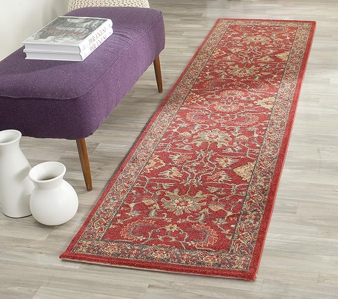 SAFAVIEH Mahal Collection Runner Rug - 2'2" x 14', Red & Navy, Traditional Oriental Design, Non-Shedding & Easy Care, Ideal for High Traffic Areas in Living Room, Bedroom (MAH693F)