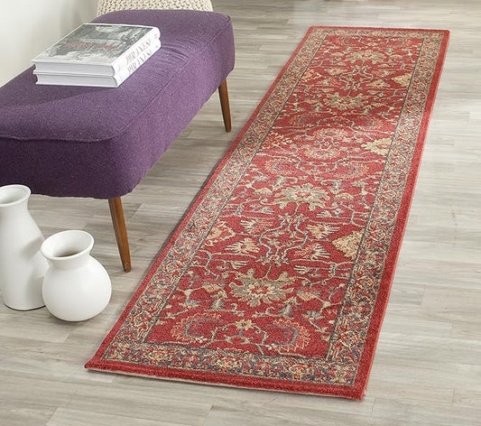 SAFAVIEH Mahal Collection Runner Rug - 2'2" x 14', Red & Navy, Traditional Oriental Design, Non-Shedding & Easy Care, Ideal for High Traffic Areas in Living Room, Bedroom (MAH693F)
