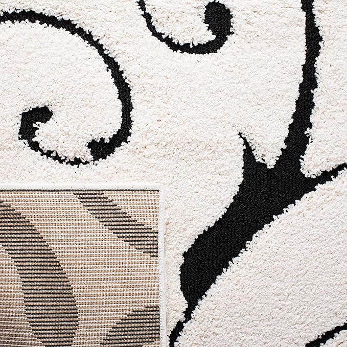 SAFAVIEH Florida Shag Collection Area Rug - 5' Square, Ivory & Black, Scroll Design, Non-Shedding & Easy to Clean, High-Low Plush Pile, Ideal for Living Room, Bedroom, Dining Space (SG455-1290)