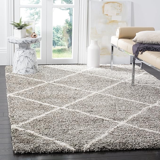 SAFAVIEH Hudson Shag Collection Accent Rug - 3' x 5', Grey & Ivory, Modern Trellis Design, Non-Shedding & Easy Care, 2-inch Thick Ideal for High Traffic Areas in Foyer, Living Room, Bedroom (SGH281B)