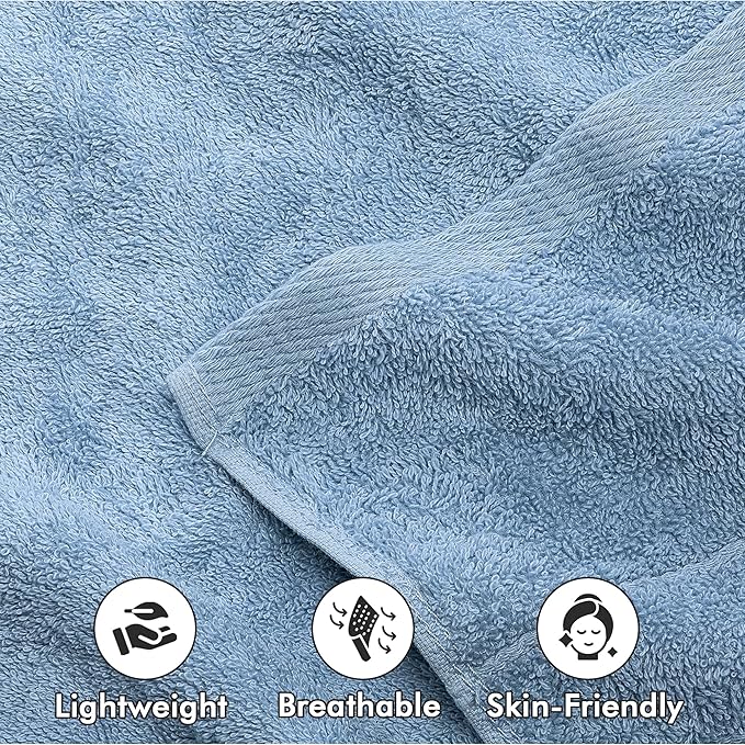 100% Cotton Hand Towels for Bathroom – Soft & Absorbent Towel Set– Pack of 6 Small Towel (34x20in) – Quick Dry Luxury Cotton Hand Towels – Sky Blue