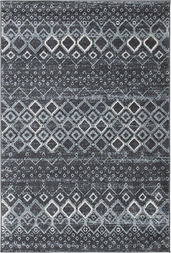 SAFAVIEH Amsterdam Collection Area Rug - 5'1" x 7'6", Dark Grey & Light Grey, Moroccan Boho Design, Non-Shedding & Easy Care, Ideal for High Traffic Areas in Living Room, Bedroom (AMS108J)