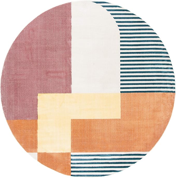 SAFAVIEH Orwell Collection Area Rug - 9' Round, Rust & Yellow, Mid-Century Modern Abstract Design, Non-Shedding & Easy Care, Ideal for High Traffic Areas in Living Room, Bedroom (ORW368P)