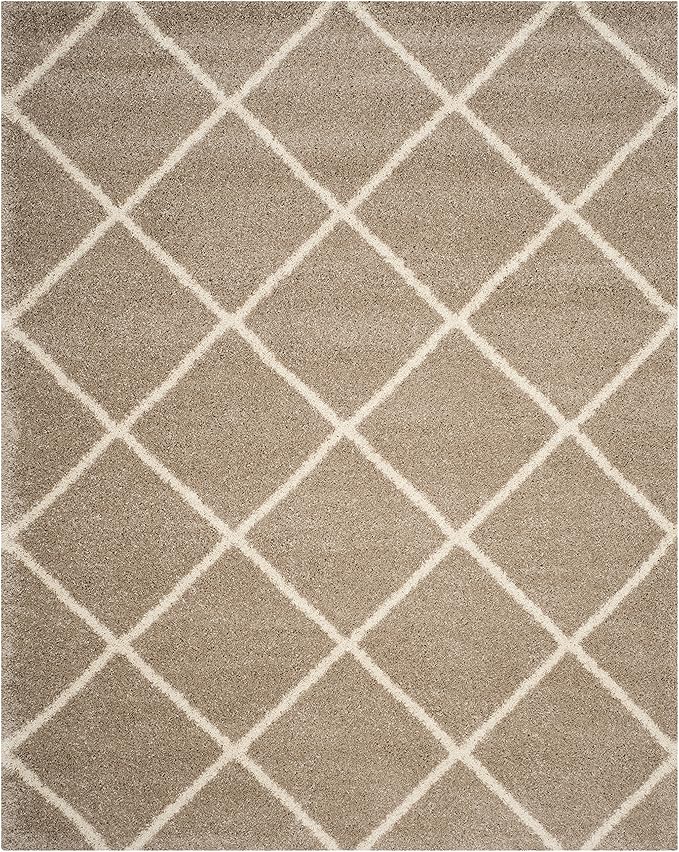 SAFAVIEH Hudson Shag Collection Area Rug - 10' x 14', Beige & Ivory, Modern Trellis Design, Non-Shedding & Easy Care, 2-inch Thick Ideal for High Traffic Areas in Living Room, Bedroom (SGH281S)