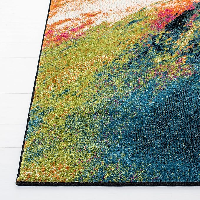 SAFAVIEH Galaxy Collection 8' x 10' Blue/Orange GAL117N Modern Abstract Non-Shedding Living Room Dining Bedroom Area Rug
