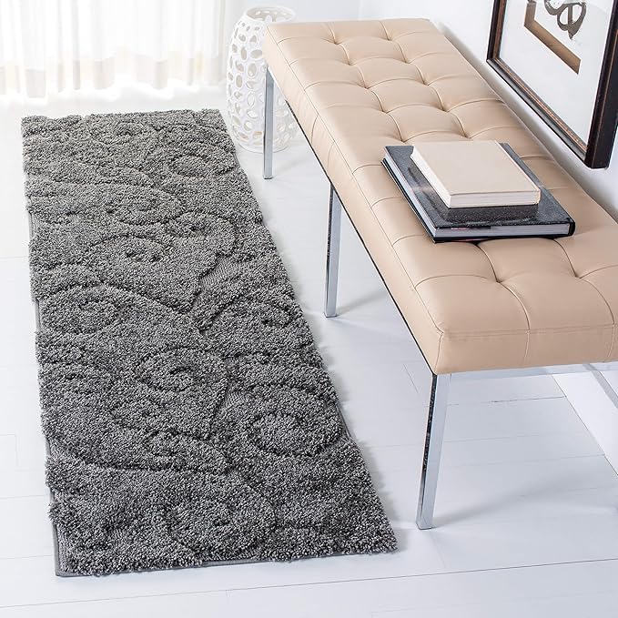 SAFAVIEH Florida Shag Collection Runner Rug - 2'3" x 7', Grey, Scroll Design, Non-Shedding & Easy to Clean, High-Low Plush Pile, Ideal for Bedroom, Foyer, Hallway (SG455-8013)