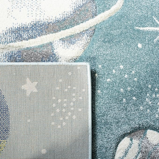 SAFAVIEH Carousel Kids Collection Runner Rug - 2' x 8', Teal & Ivory, Non-Shedding & Easy Care, Ideal for High Traffic Areas for Boys & Girls in Playroom, Nursery, Bedroom (CRK103J)
