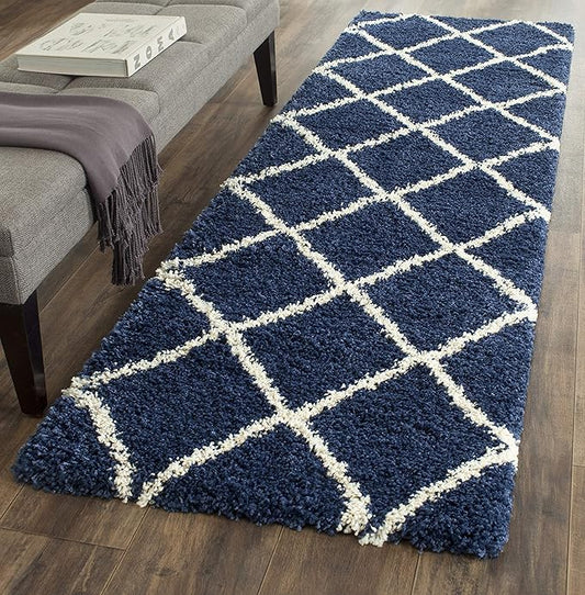 SAFAVIEH Hudson Shag Collection Accent Rug - 2'3" x 3'9", Navy & Ivory, Trellis Design, Non-Shedding & Easy Care, 2-inch Thick Ideal for High Traffic Areas in Foyer, Living Room, Bedroom (SGH281C)