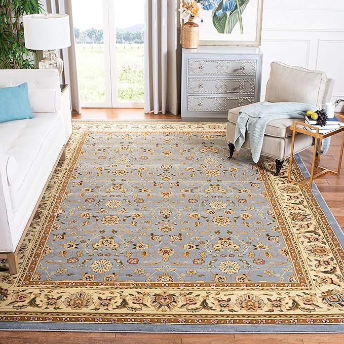 SAFAVIEH Lyndhurst Collection Area Rug - 6' Square, Light Blue & Ivory, Traditional Oriental Design, Non-Shedding & Easy Care, Ideal for High Traffic Areas in Living Room, Bedroom (LNH312B)