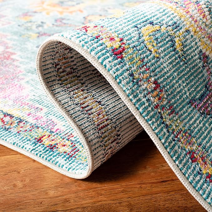 SAFAVIEH Crystal Collection Area Rug - 5' x 8', Teal & Orange, Medallion Distressed Design, Non-Shedding & Easy Care, Ideal for High Traffic Areas in Living Room, Bedroom (CRS501J)