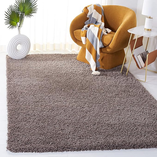 SAFAVIEH Santa Monica Shag Collection 5'3" x 7'6" Taupe SGN725 Solid Non-Shedding Living Room Bedroom Dining Room Entryway Plush 2-inch Thick Area Rug