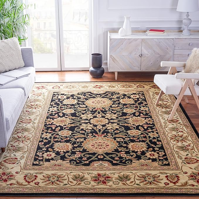 SAFAVIEH Lyndhurst Collection X-Large Area Rug - 11' x 15', Black & Ivory, Traditional Oriental Design, Non-Shedding & Easy Care, Ideal for High Traffic Areas in Living Room, Bedroom (LNH212A)