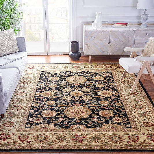 SAFAVIEH Lyndhurst Collection Area Rug - 10' x 14', Black & Ivory, Traditional Oriental Design, Non-Shedding & Easy Care, Ideal for High Traffic Areas in Living Room, Bedroom (LNH212A)