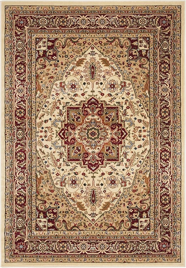 SAFAVIEH Lyndhurst Collection Area Rug - 5'3" x 7'6", Ivory & Red, Traditional Oriental Design, Non-Shedding & Easy Care, Ideal for High Traffic Areas in Living Room, Bedroom (LNH330A)