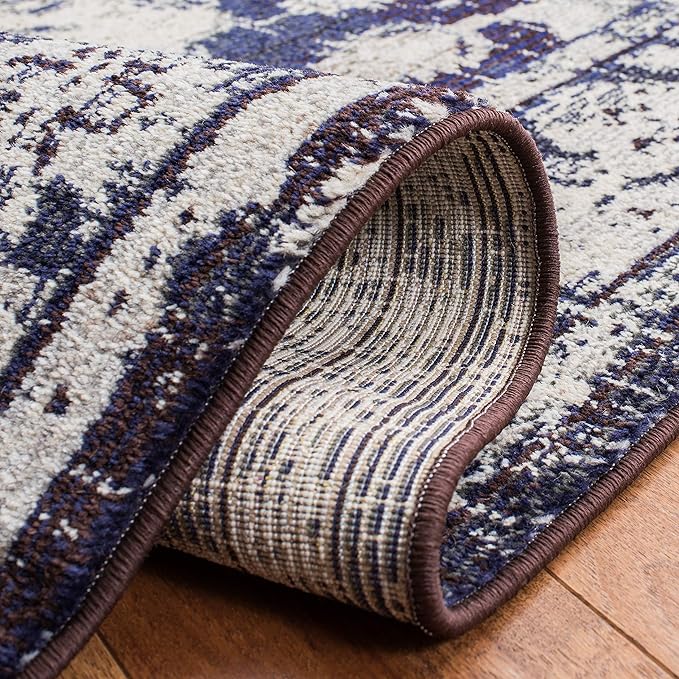 SAFAVIEH Monaco Collection Area Rug - 9' x 12', Ivory & Navy, Non-Shedding & Easy to Clean, Distressed Medallion Design, Ideal for Living Room, Bedroom, Dining Space (MNC243C)