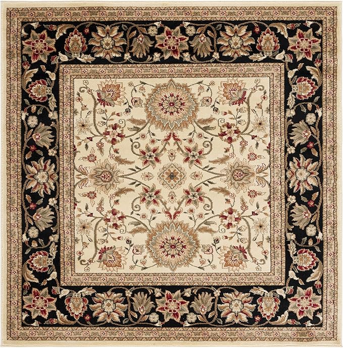SAFAVIEH Lyndhurst Collection Area Rug - 6' Square, Ivory & Black, Traditional Oriental Design, Non-Shedding & Easy Care, Ideal for High Traffic Areas in Living Room, Bedroom (LNH212B)