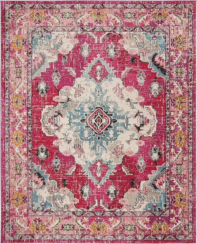 SAFAVIEH Monaco Collection X-Large Area Rug - 12' x 18', Pink & Multi, Non-Shedding & Easy to Clean, Distressed Medallion Design, Ideal for Living Room, Bedroom, Dining Space (MNC243D)