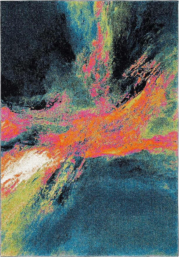 SAFAVIEH Galaxy Collection 4' x 6' Blue/Orange GAL117N Modern Abstract Non-Shedding Living Room Dining Bedroom Accent Rug