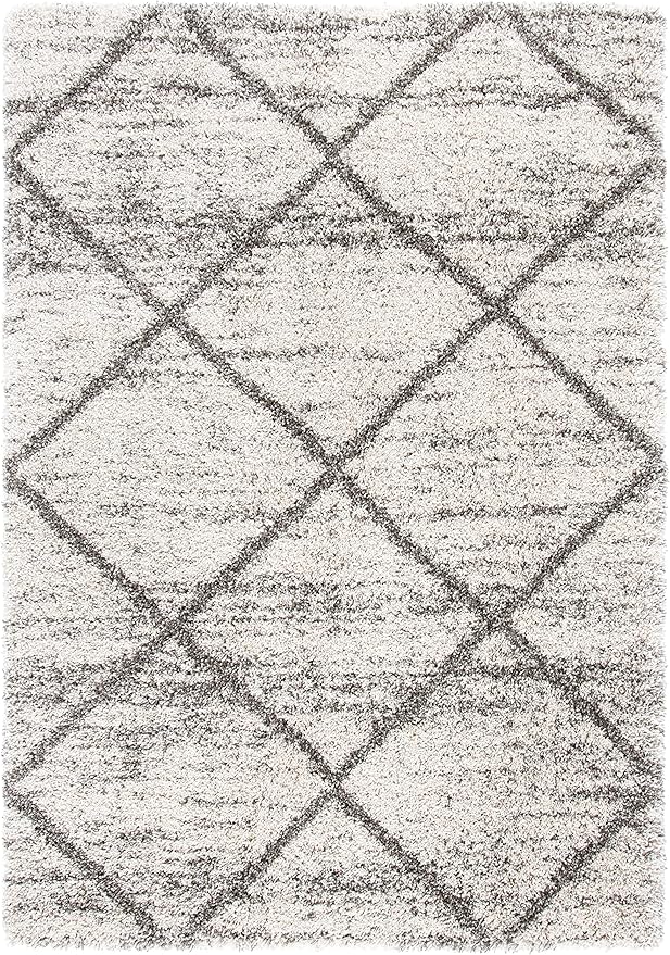 SAFAVIEH Hudson Shag Collection Accent Rug - 4' x 6', Grey & Beige, Modern Trellis Design, Non-Shedding & Easy Care, 2-inch Thick Ideal for High Traffic Areas in Foyer, Living Room, Bedroom (SGH281J)