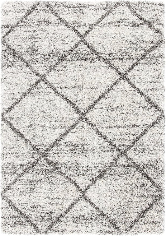 SAFAVIEH Hudson Shag Collection Accent Rug - 2' x 3', Grey & Beige, Modern Trellis Design, Non-Shedding & Easy Care, 2-inch Thick Ideal for High Traffic Areas in Foyer, Living Room, Bedroom (SGH281J)