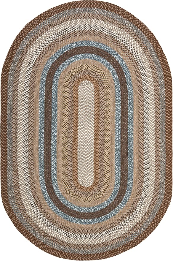 SAFAVIEH Washable Rug Outdoor Braided Collection - 6' x 9' Oval, Brown & Multi, Handmade & Reversible, Non-Shedding & Easy to Clean, Ideal for Patio, Backyard, Mudroom (BRD313A)