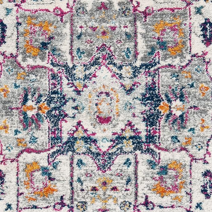 SAFAVIEH Evoke Collection Area Rug - 6'7" x 9', Ivory & Grey, Oriental Medallion Distressed Design, Non-Shedding & Easy Care, Ideal for High Traffic Areas in Living Room, Bedroom (EVK275A)